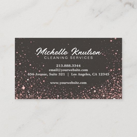 Zwart Roos Gouden Glitter Huis Schoonmaakservice Visitekaartje (Achterkant)