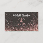 Zwart Roos Gouden Glitter Huis Schoonmaakservice Visitekaartje (Voorkant)