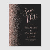 Zwart Roos Gouden Glitter Magnetisch Save the Date (Voorkant)