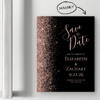 Zwart Roos Gouden Glitter Magnetisch Save the Date