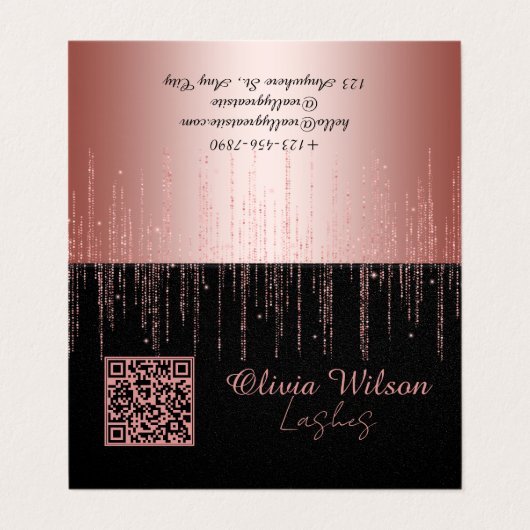 Zwart Roos Gouden Glitter Minimalistische QR-code Visitekaartje (Buitenkant ongevouwen)