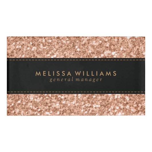 Zwart & Roos-gouden glitter Naambadge (Voorkant)