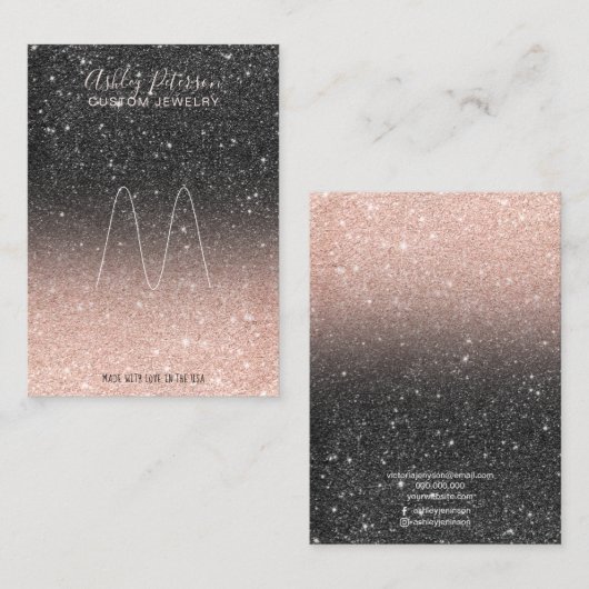 Zwart roos gouden glitter sieraden ring display visitekaartje (Voorkant / Achterkant)