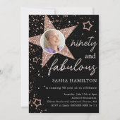 Zwart & Roos Gouden Glitter Star 90e Verjaardag Kaart (Voorkant)