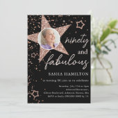 Zwart & Roos Gouden Glitter Star 90e Verjaardag Kaart (Staand voorkant)