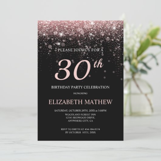 Zwart Roos Gouden Glitter Verjaardag Gepersonalise Kaart (Staand voorkant)