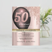 Zwart Roos Gouden Glitterballon 50e Verjaardag Kaart (Staand voorkant)