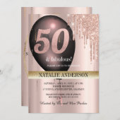 Zwart Roos Gouden Glitterballon 50e Verjaardag Kaart (Voorkant / Achterkant)