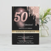 Zwart Roos Gouden Glitterballon 50e Verjaardag Kaart (Staand voorkant)