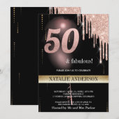 Zwart Roos Gouden Glitterballon 50e Verjaardag Kaart (Voorkant / Achterkant)