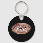 Zwart Roos Gouden Kiss Lippen Sleutelhanger (Voorkant)