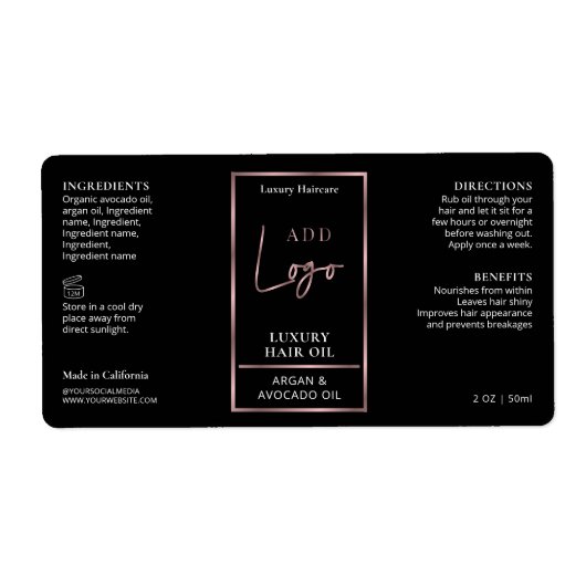 Zwart & Roos Gouden Logo 2 OZ Kosmetische Flesseno Etiket (Voorkant)