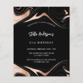 Zwart roos gouden marmer budget verjaardagsuitnodi flyer (Voorkant)