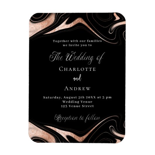 Zwart roos gouden marmer luxe bruiloft uitnodiging magneet (Verticaal)