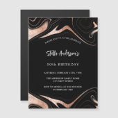 Zwart roos gouden marmer luxe modern verjaardagsfe magnetische uitnodiging (Voorkant / Achterkant)