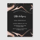 Zwart roos gouden marmer luxe modern verjaardagsfe magnetische uitnodiging (Voorkant)