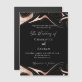 Zwart roos gouden marmer modern luxe bruiloft magnetische uitnodiging (Voorkant / Achterkant)