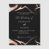 Zwart roos gouden marmer modern luxe bruiloft magnetische uitnodiging (Voorkant)