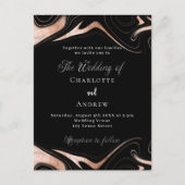 Zwart roos gouden marmer moderne bruiloft uitnodiging briefkaart (Voorkant)