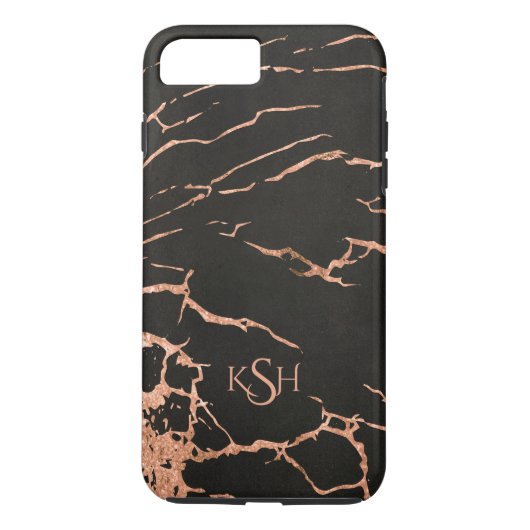 Zwart & Roos-gouden marmeren crackles Case-Mate iPhone Case (Achterkant)