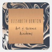 Zwart roos gouden marmeren glam koperen boeken lab vierkante sticker (Voorkant)