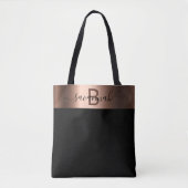 Zwart roos gouden monogram naam tote bag (Voorkant)