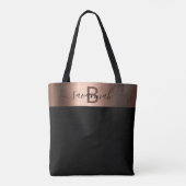 Zwart roos gouden monogram naam tote bag (Achterkant)