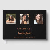 Zwart roos gouden naam script foto Afstuderen Gastenboek (Voorkant)