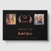 Zwart roos gouden naam script foto Afstuderen Gastenboek (Voorkant)