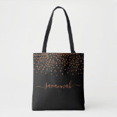 Zwart roos gouden naamscript tote bag (Voorkant)