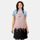 Zwart Roos Gouden Sparkle Glitter Druppels Schort (Gedragen)