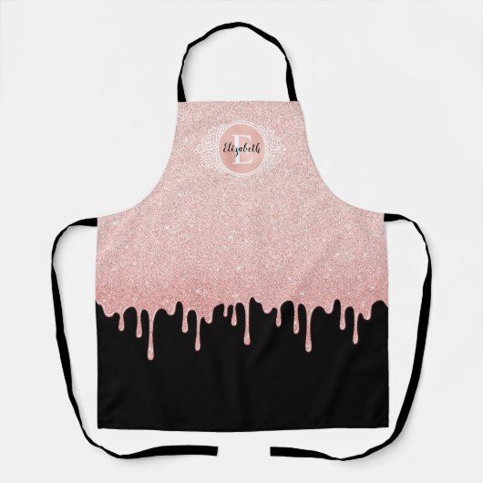 Zwart Roos Gouden Sparkle Glitter Druppels Schort (Voorkant)