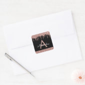Zwart Roos Gouden Sparkle Glitter Monogram Vierkante Sticker (Envelop)