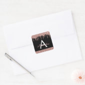 Zwart Roos Gouden Sparkle Glitter Monogram Vierkante Sticker (Envelop)