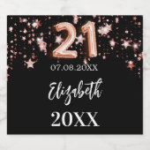 Zwart roos gouden sterren 21e verjaardag sparkling wijnetiket (Enkel label)