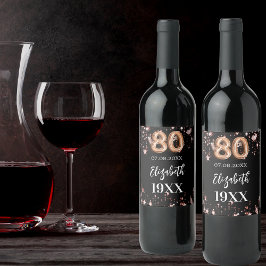 Zwart roos gouden sterren 80ste verjaardag wijn etiket