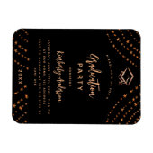 Zwart roos gouden sterren afstudeerfeest uitnodigi magneet (Horizontaal)