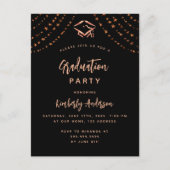 Zwart roos gouden sterren afstudeerfeest uitnodiging briefkaart (Voorkant)