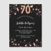 Zwart roos gouden sterren luxe 70e verjaardag magnetische uitnodiging (Voorkant)
