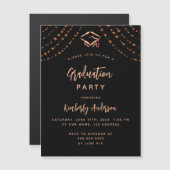 Zwart roos gouden sterren luxe afstudeerfeest magnetische uitnodiging (Voorkant / Achterkant)