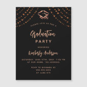 Zwart roos gouden sterren luxe afstudeerfeest magnetische uitnodiging (Voorkant)