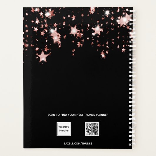 Zwart roos gouden sterren monogram planner (Achterkant)