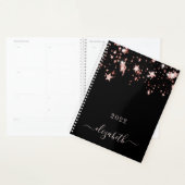 Zwart roos gouden sterren monogram planner (Display)