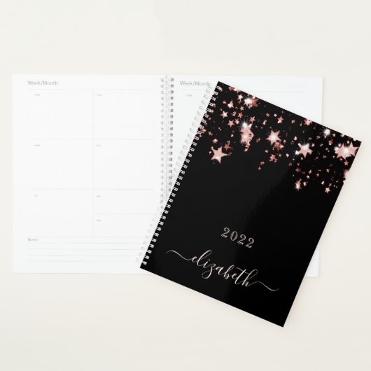 Zwart roos gouden sterren monogram planner (Display)