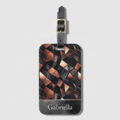 Zwart Roos Gouden Tegels Bagagelabel (Voorkant (verticaal))