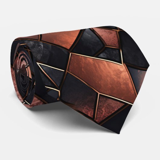 Zwart Roos Gouden Tegels Stropdas (Opgerold)