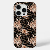 Zwart Roos Gouden Tijger Bloemen Case-Mate iPhone Case (Achterkant)