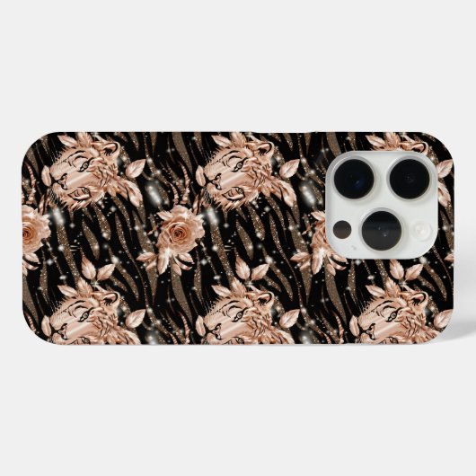 Zwart Roos Gouden Tijger Bloemen Case-Mate iPhone Case (Achterkant (horizontaal))