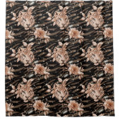 Zwart Roos Gouden Tijger Bloemen Douchegordijn (Voorkant)