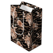Zwart Roos Gouden Tijger Bloemen Medium Cadeauzakje (Achterkant Gekanteld)